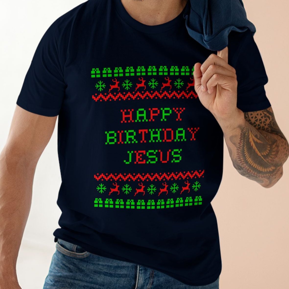HAPPY BIRTHDAY JESUS | Ugly Christmas-Sweater style t-shirt