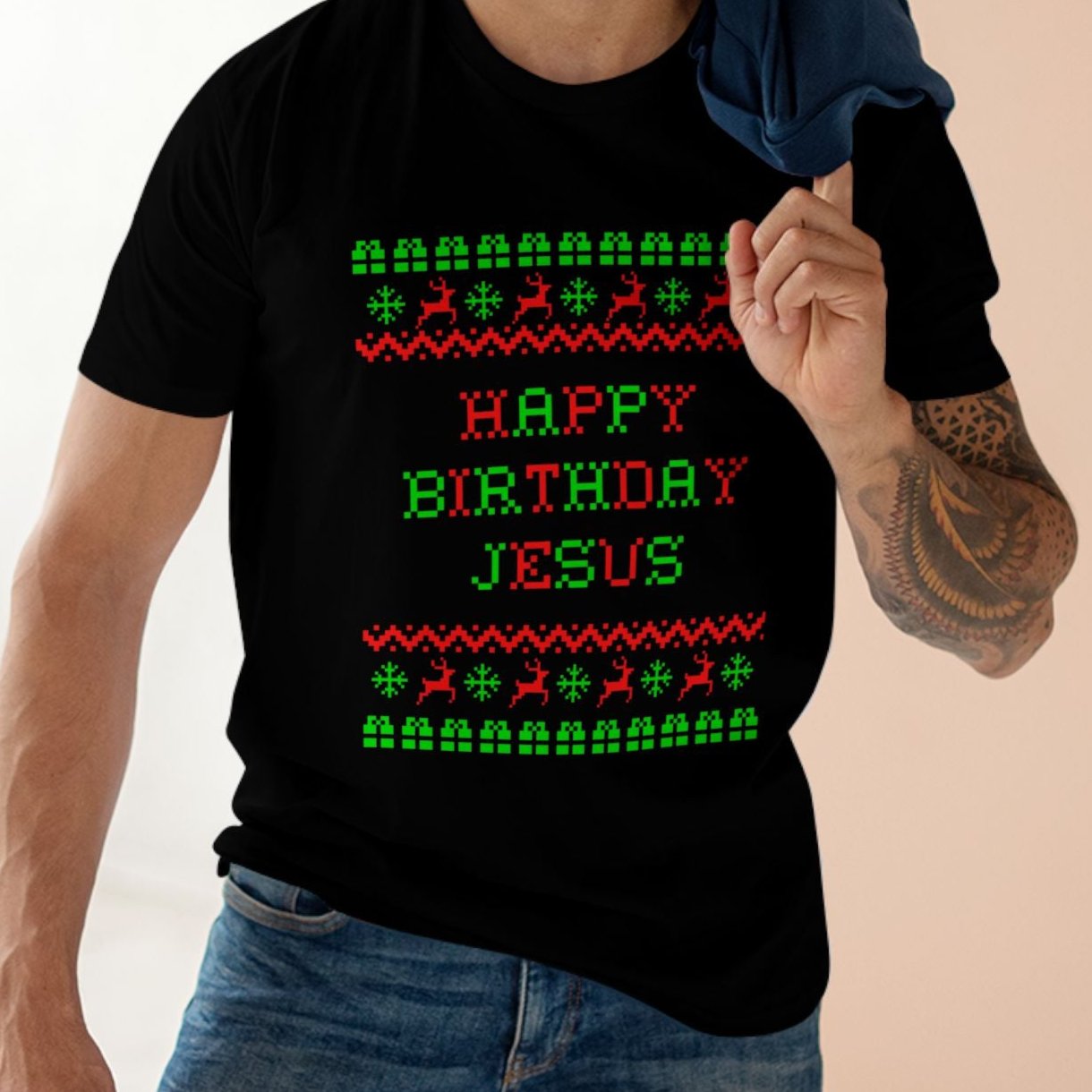 HAPPY BIRTHDAY JESUS | Ugly Christmas-Sweater style t-shirt