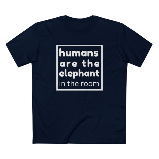 Climate change awareness t-shirt with the saying Humans are the elephant in the room
