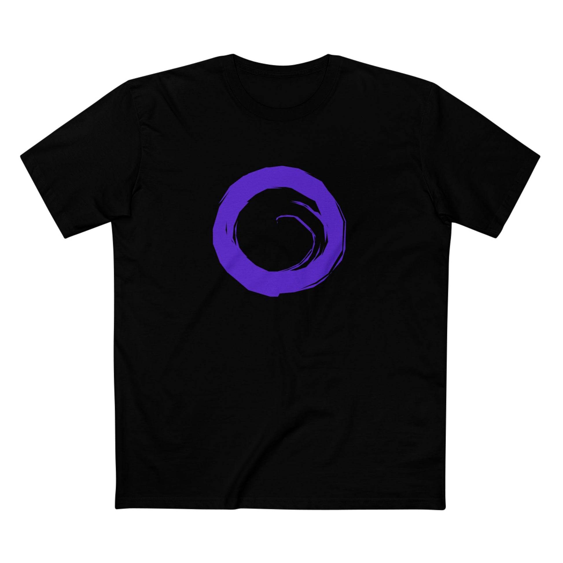 Black t-shirt with purple circle on the front