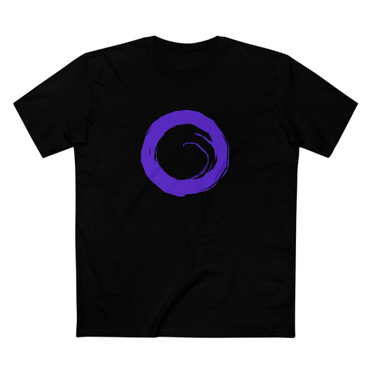 Black t-shirt with purple circle on the front