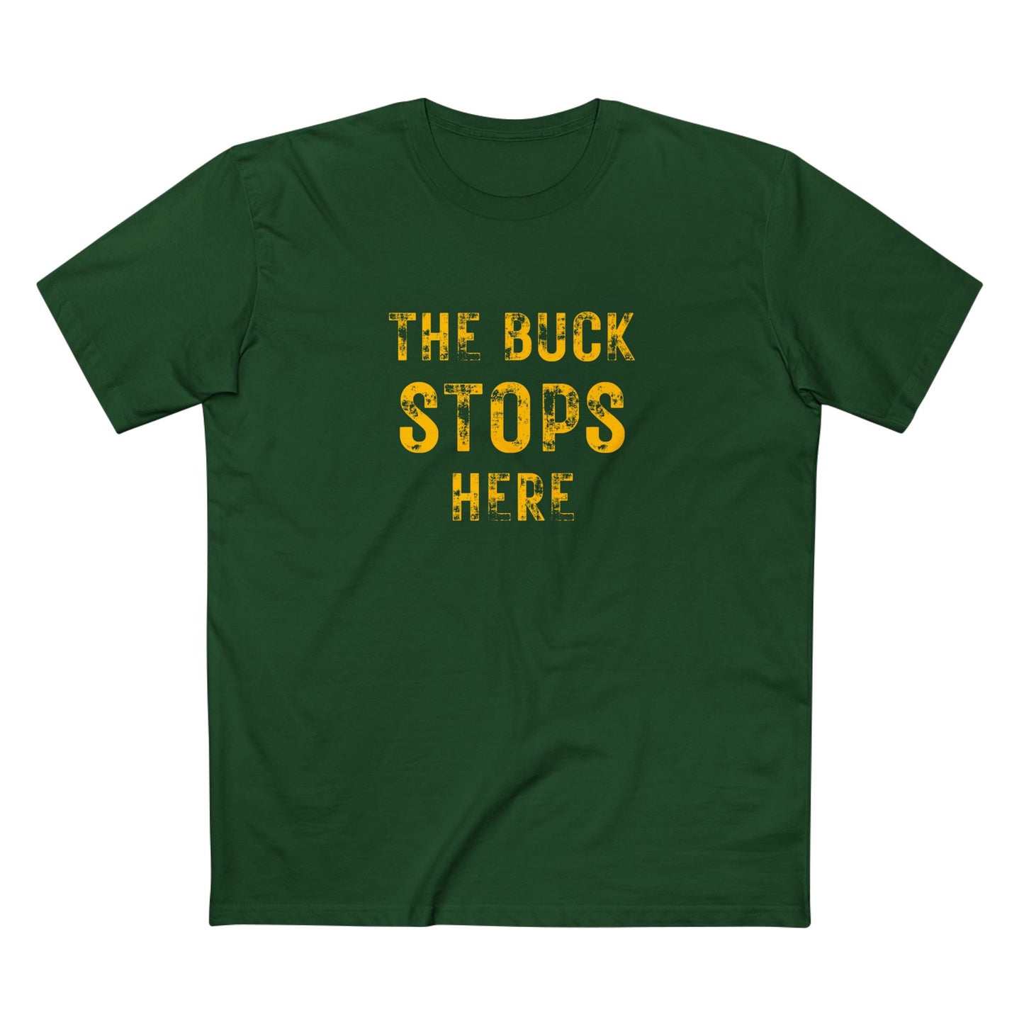 Green t-shirt with yellow text